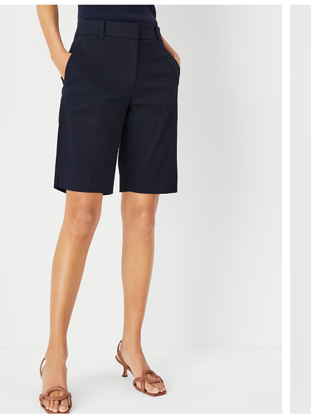 Ann Taylor Navy Bermuda Shorts — Tailored Mid-Length